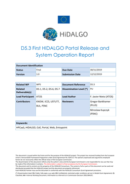D5.3 First HIDALGO Portal Release and System Operation Report