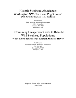 Historic Steelhead Abundance: Washington NW Coast and Puget Sound (With Particular Emphasis on the Hoh River)