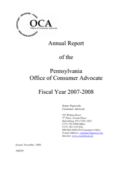 Annual Report of the Pennsylvania Office of Consumer Advocate Fiscal Year 2007-2008