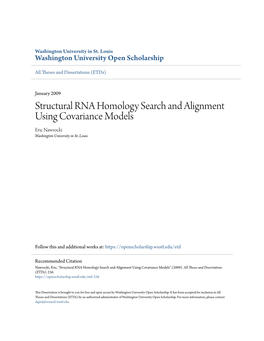 Structural RNA Homology Search and Alignment Using Covariance Models Eric Nawrocki Washington University in St