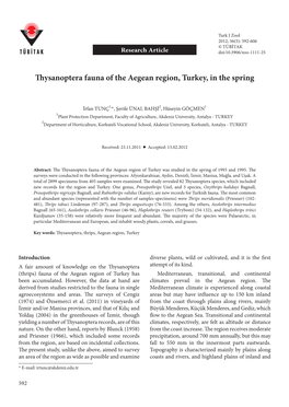 Thysanoptera Fauna of the Aegean Region, Turkey, in the Spring