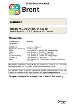 (Public Pack)Agenda Document for Cabinet, 16/01/2017 19:00