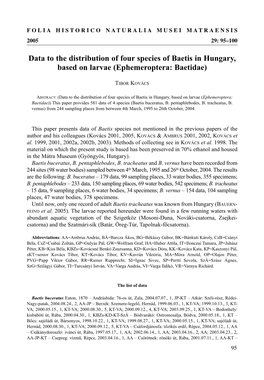 Data to the Distribution of Four Species of Baetis in Hungary, Based on Larvae (Ephemeroptera: Baetidae)