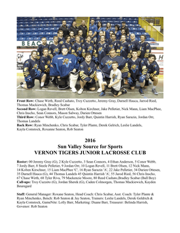 2016 Vernon Tigers Junior Lacrosse Club