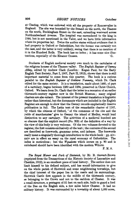 806 SHORT NOTICES October at Charing, Which Was Endowed with All the Property of Roncesvalles in England