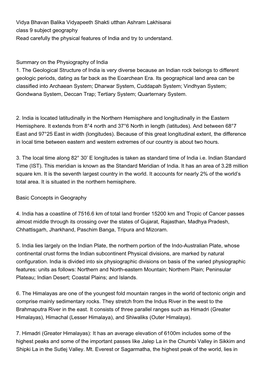 Vidya Bhavan Balika Vidyapeeth Shakti Utthan Ashram Lakhisarai Class 9 Subject Geography Read Carefully the Physical Features of India and Try to Understand