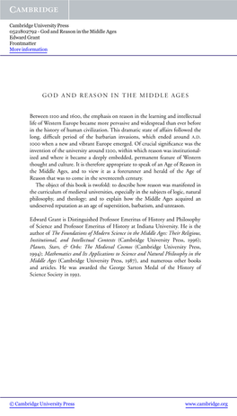 God and Reason in the Middle Ages Edward Grant Frontmatter More Information