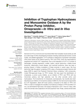 Inhibition of Tryptophan Hydroxylases and Monoamine Oxidase-A by the Proton Pump Inhibitor, Omeprazole—In Vitro and in Vivo Investigations