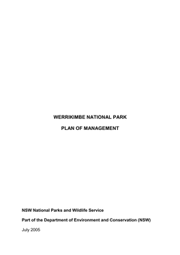 Werrikimbe National Park Plan of Management