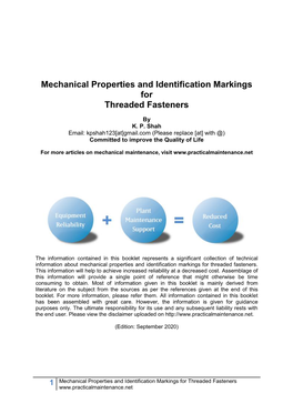 Mechanical Properties and Identification Markings for Threaded Fasteners