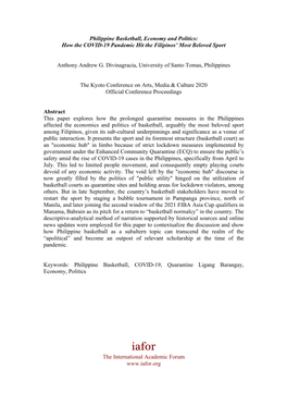 Philippine Basketball, Economy and Politics: How the COVID-19 Pandemic Hit the Filipinos’ Most Beloved Sport