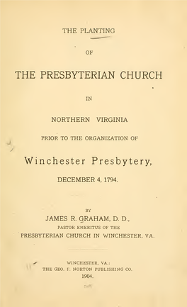 The Planting of the Presbyterian Church in Northern Virginia