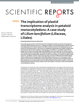 The Implication of Plastid Transcriptome Analysis in Petaloid