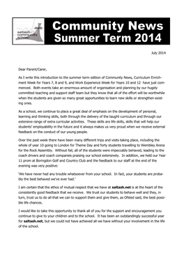 July 2014 Dear Parent/Carer, As I Write