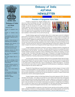 Embassy of India ASTANA NEWSLETTER