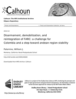 Disarmament, Demobilization, and Reintegration of FARC: a Challenge for Colombia and a Step Toward Andean Region Stability