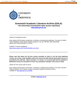 Greenwich Academic Literature Archive (GALA) – the University of Greenwich Open Access Repository