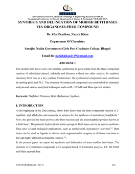 Synthesis and Delineation of Modish Betti Bases Via Organosulphur Compound