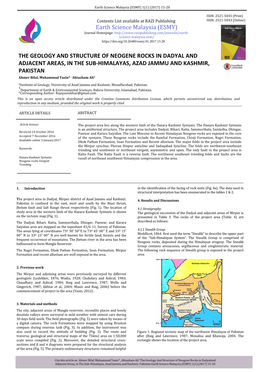 The Geology and Structure of Neogene Rocks in Dadyal and Adjacent Areas, in the Sub-Himalayas, Azad Jammu and Kashmir, Pakistan