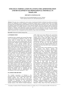 Strategy Formulation Planning for Administration and Development of Professional Football in Thailand