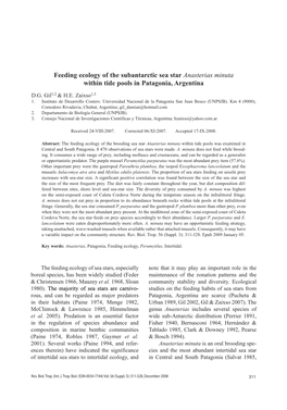 Feeding Ecology of the Subantarctic Sea Star Anasterias Minuta Within Tide Pools in Patagonia, Argentina