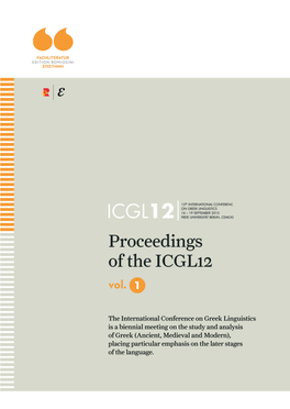 Proceedings of the 12Th International Conference on Greek Linguistics Πρακτικα Του 12Ου Συνεδριου Ελληνικησ Γλωσσολογιασ