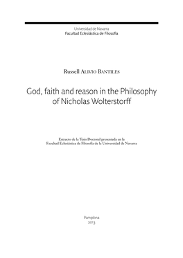 God, Faith and Reason in the Philosophy of Nicholas Wolterstorff