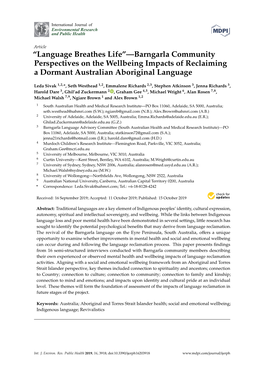 “Language Breathes Life”—Barngarla Community Perspectives on the Wellbeing Impacts of Reclaiming a Dormant Australian Aboriginal Language