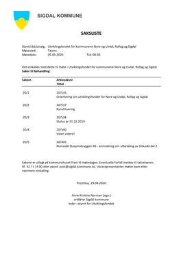 Utviklingsfondet for Kommunene Nore Og Uvdal, Rollag Og Sigd 05.05.2020