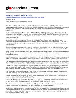 Mackay, Prentice Enter PC Race