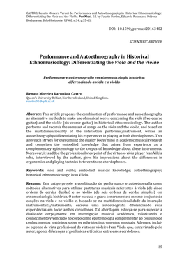 Performance and Autoethnography in Historical Ethnomusicology: Differentiating the Viola and the Violão