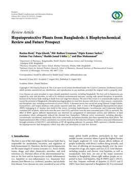 Review Article Hepatoprotective Plants from Bangladesh: a Biophytochemical Review and Future Prospect