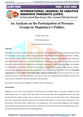 An Analysis on the Participation of Pressure Groups in Meghalaya's