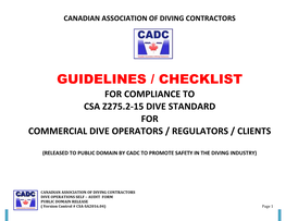 Guidelines Checklist for Compliance to Csa Z275.2-15