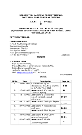 BEFORE the NATIONAL GREEN TRIBUNAL SOUTHERN ZONE BENCH at CHENNAI M.A.No. 2 of 2021 in ORIGINAL APPLICATION No.71 of 2020