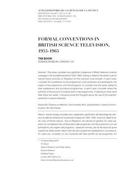 Formal Conventions in British Science Television, 1955-1965