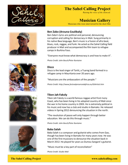 The Sahel Calling Project Musician Gallery