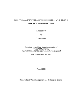 Runoff Characteristics and the Influence of Land Cover In