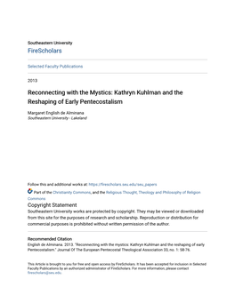 Kathryn Kuhlman and the Reshaping of Early Pentecostalism