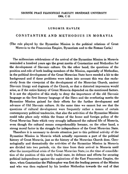 CONSTANTINE and METHODIUS in MORAVIA (The Role Played by The