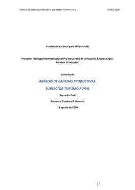 Análisis De Cadenas Productivas Sub Sector Turismo Rural