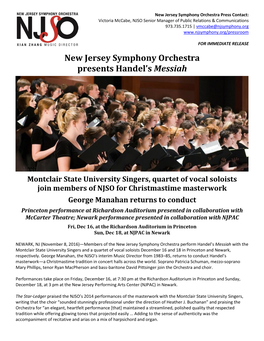 New Jersey Symphony Orchestra Presents Handel's Messiah