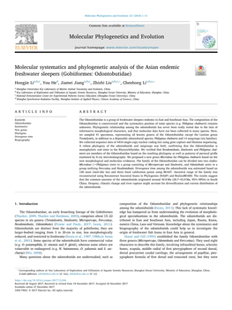 Molecular Systematics and Phylogenetic Analysis of the Asian Endemic Freshwater Sleepers (Gobiiformes: Odontobutidae)