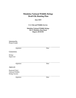 Minidoka National Wildlife Refuge Draft Elk Hunting Plan