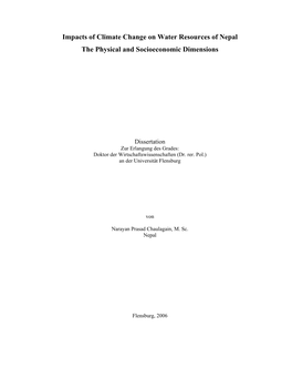 Impacts of Climate Change on Water Resources of Nepal the Physical and Socioeconomic Dimensions