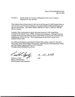 FOR ACTIONIINFORMA TION May 12,2009 SUBJECT: Federal Order