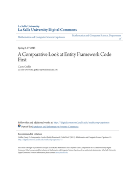 A Comparative Look at Entity Framework Code First Casey Griffin La Salle University, Griffinc4@Student.Lasalle.Edu