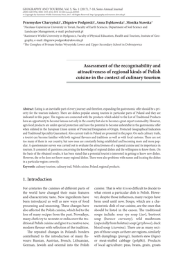 Assessment of the Recognisability and Attractiveness of Regional Kinds of Polish Cuisine in the Context of Culinary Tourism