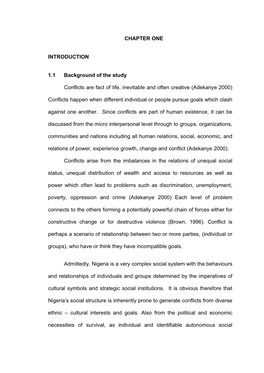 CHAPTER ONE INTRODUCTION 1.1 Background of the Study Conflicts