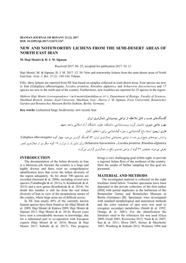 New and Noteworthy Lichens from the Semi-Desert Areas of North East Iran